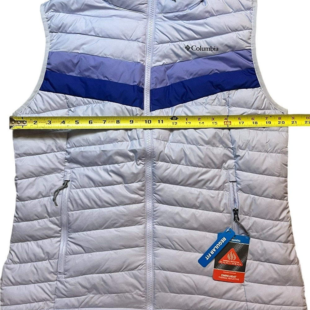 Columbia Women’s Large Omni-Heat Thermal Vest White Out Lilac Blue Zip Pockets - Picture 3 of 9